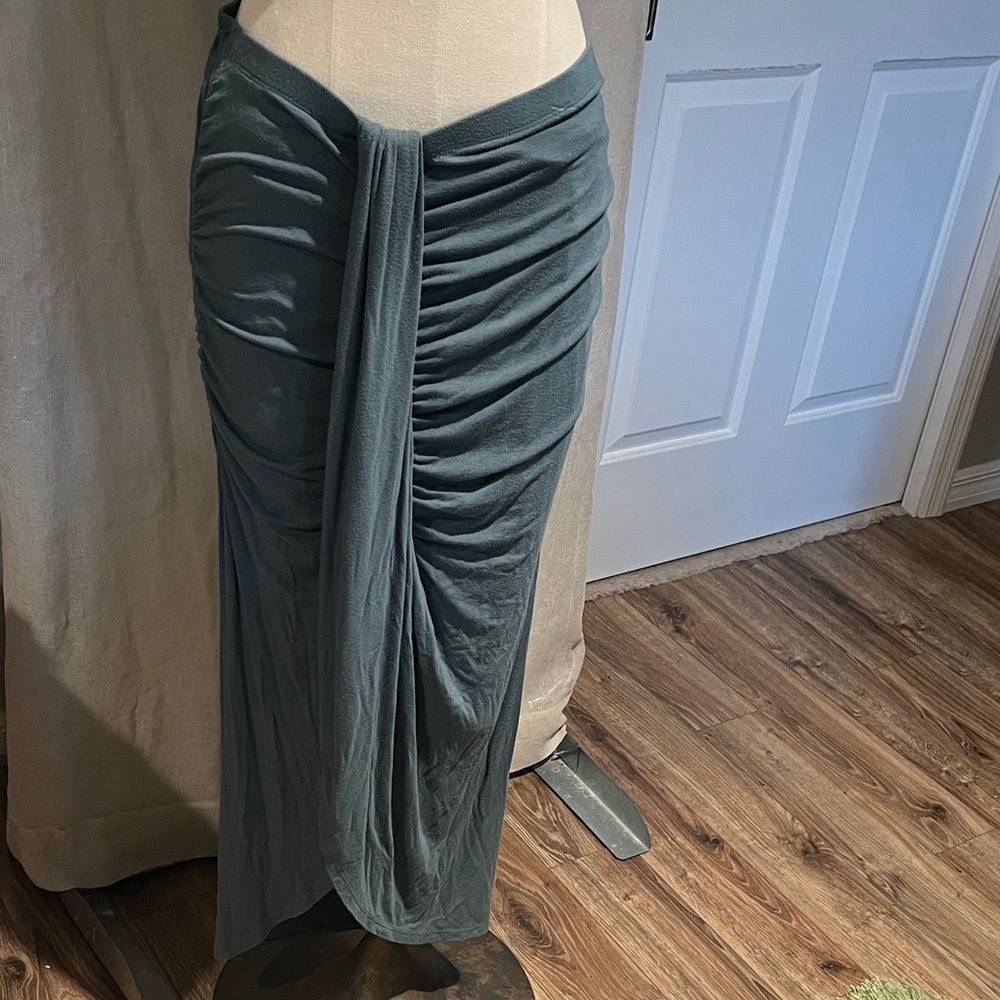 Charlotte Russe Slate Green Ruched Drape Maxi Skirt